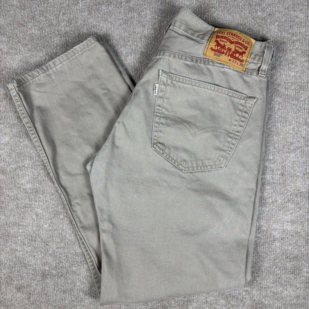 Levi's 505 Jeans Mens 33x30 Khaki Straight Leg Cotton Denim Pants Casual
